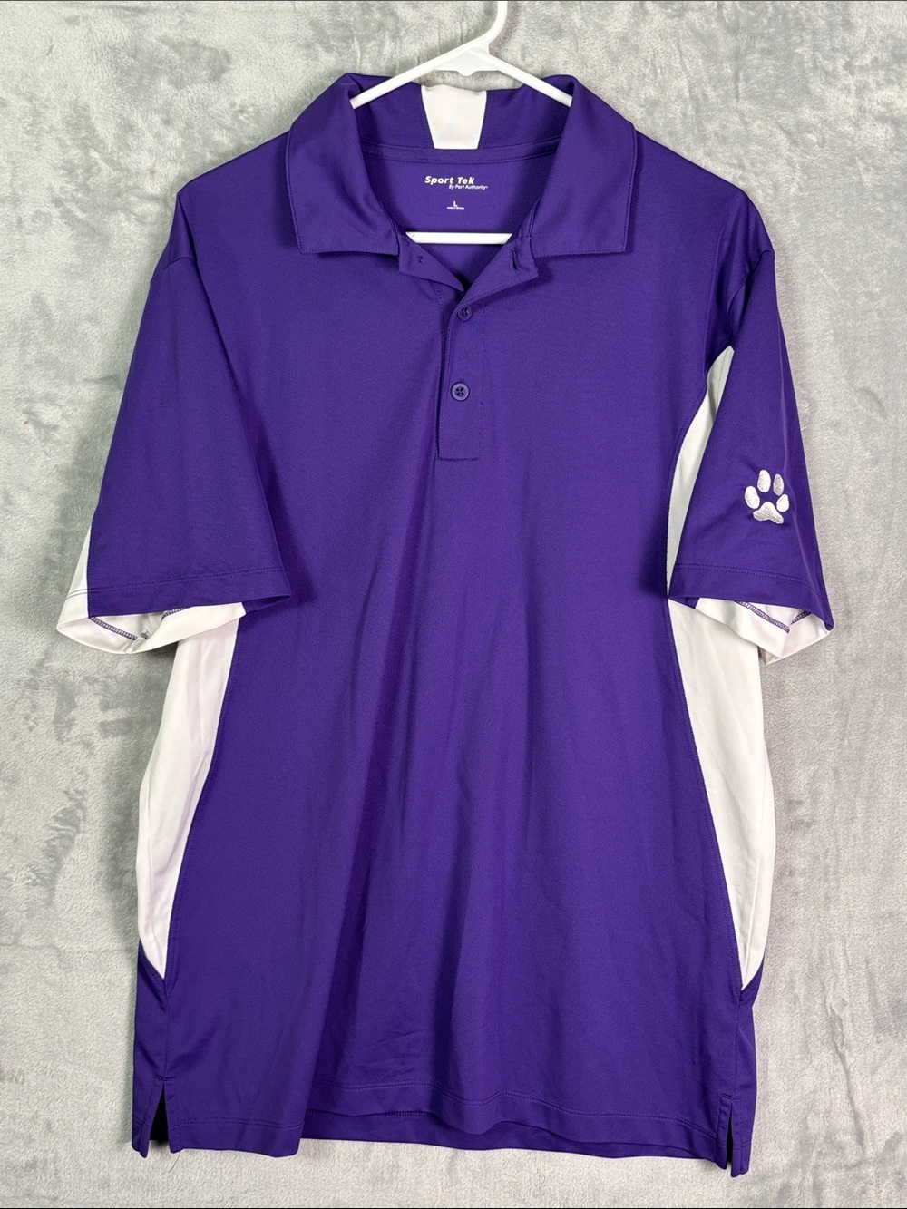 Sport Tek Purple White SS Polo Shirt Dog Paw Mens Size Large